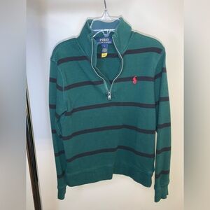 Polo by Ralph Lauren boys Green and Black Striped Zip-Up Sweater